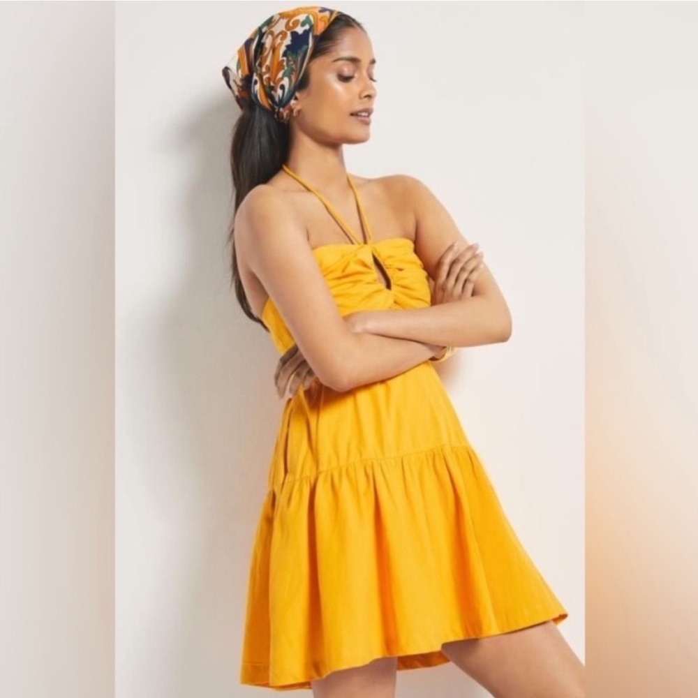 Anthropologie Emily Halter Mini Dress Yellow Orange Size Large
